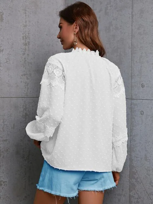 Crochet Tassel Tie Neck Long Sleeve Blouse (4 Colors)