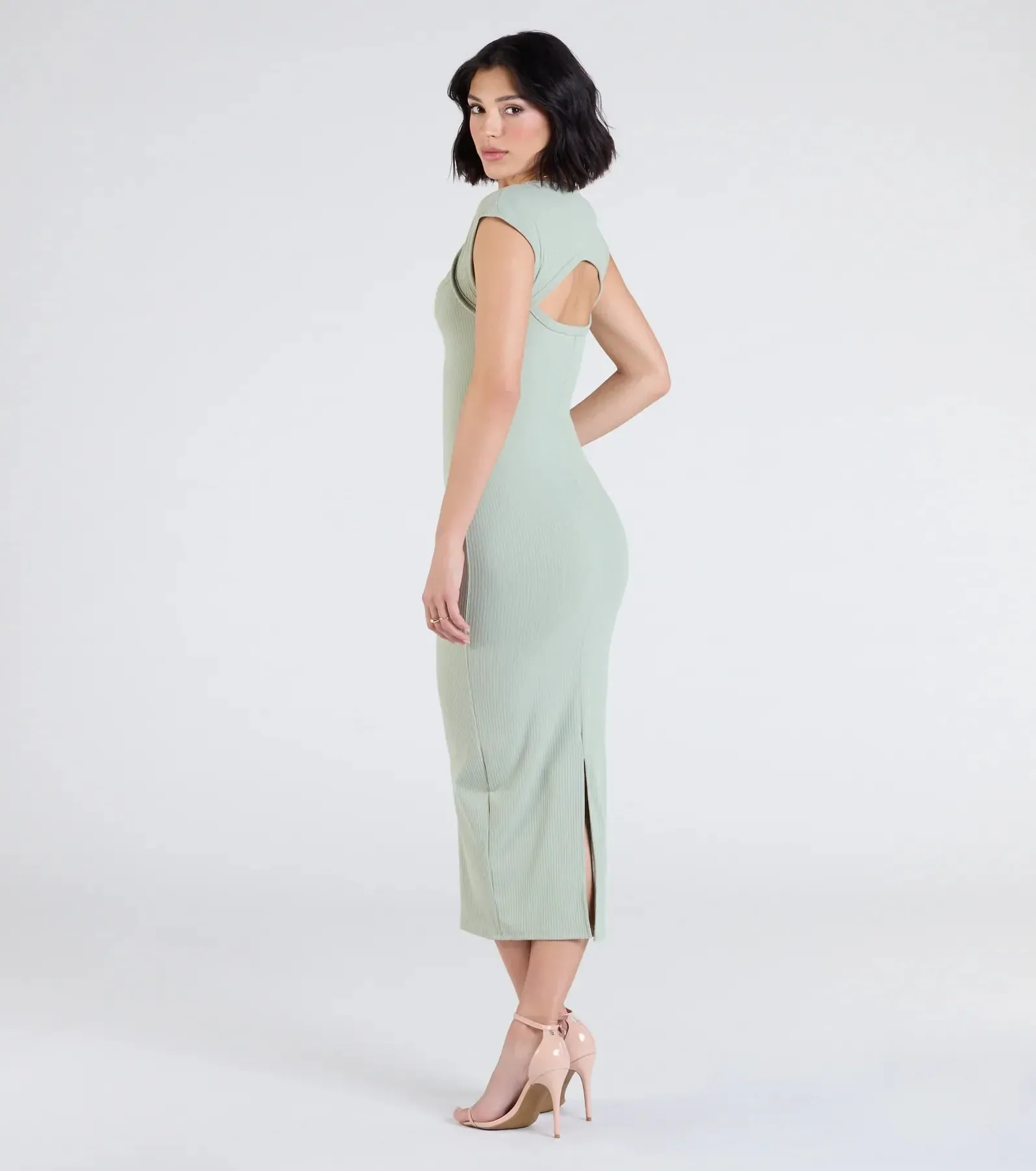 Cute Ease Cap Sleeve Cutout Midi Dress