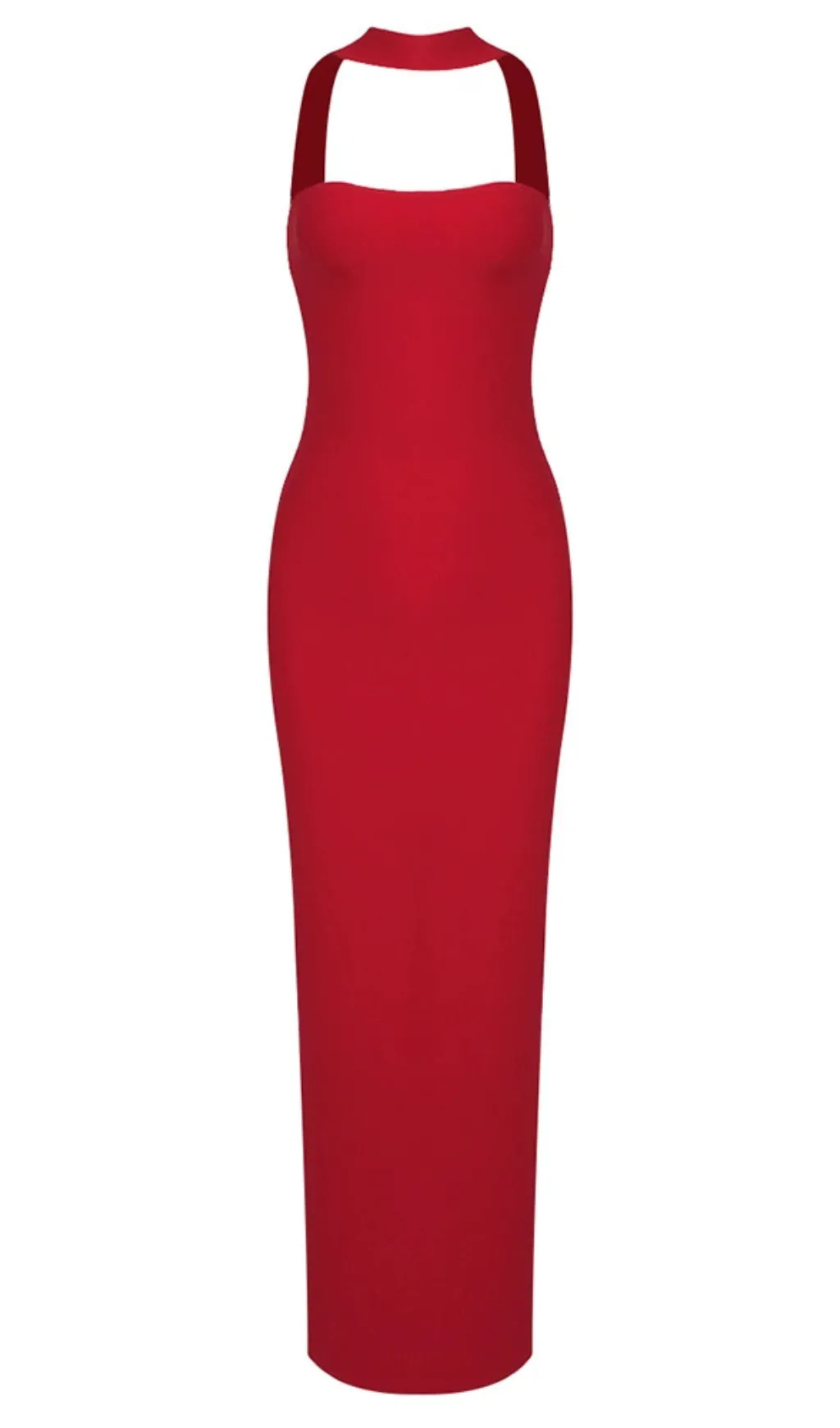 CUTOUT HALTER BACKLESS DRESS IN RED