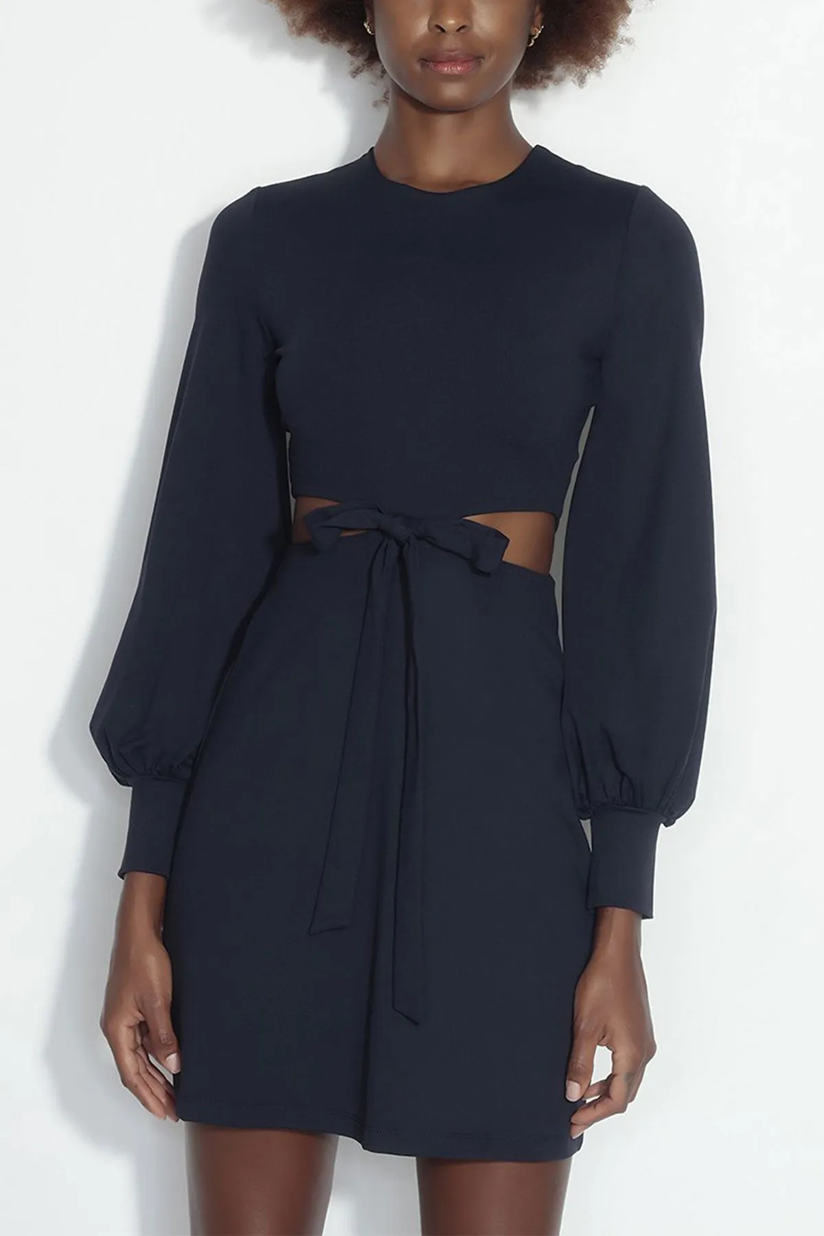 Cutout Waist Bow Dress in Midnight