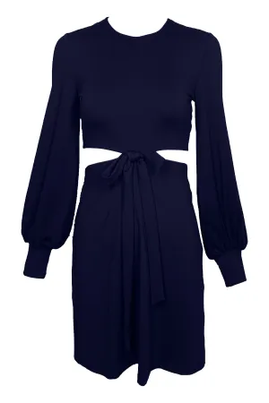 Cutout Waist Bow Dress in Midnight