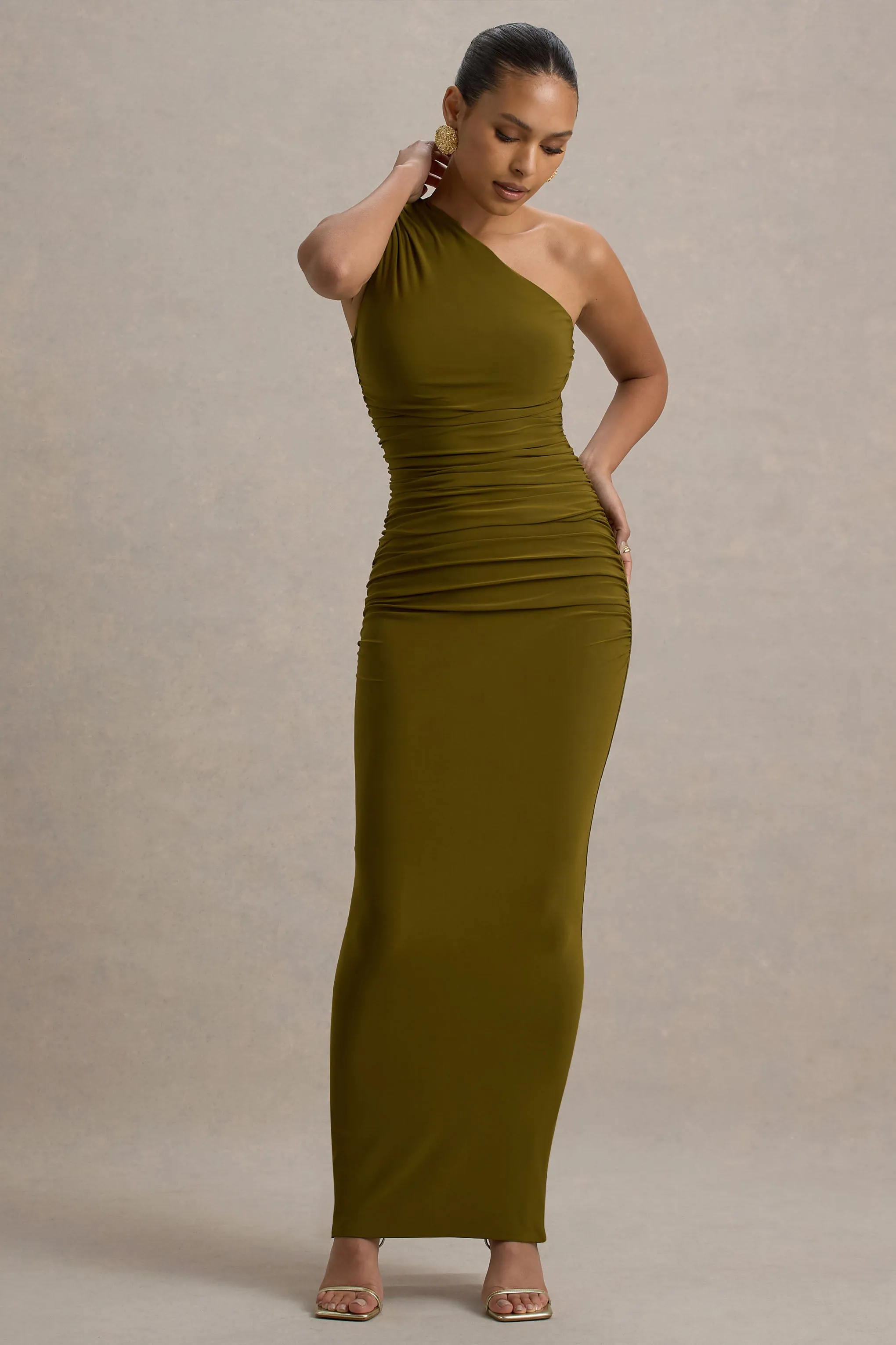 Dalarie | Green One-Shoulder Gathered Maxi Dress