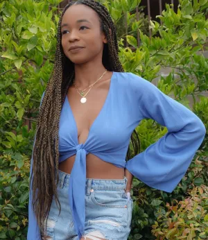 Dallas Bell Sleeve Wrap Top(Blue)
