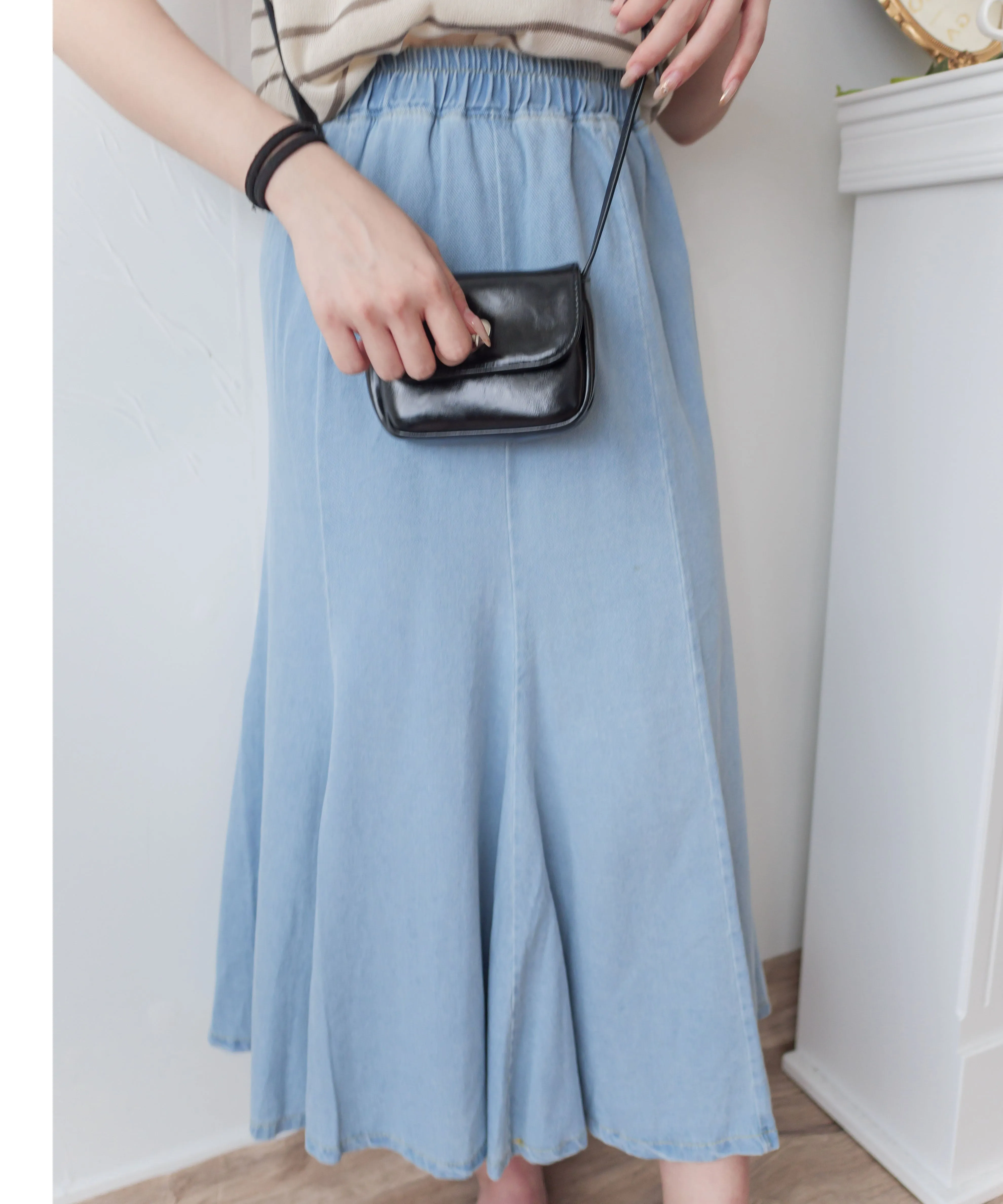 Denim Fishtail 全橡筋腰牛仔色棉質微傘魚尾裙, Skirt/ SK8833
