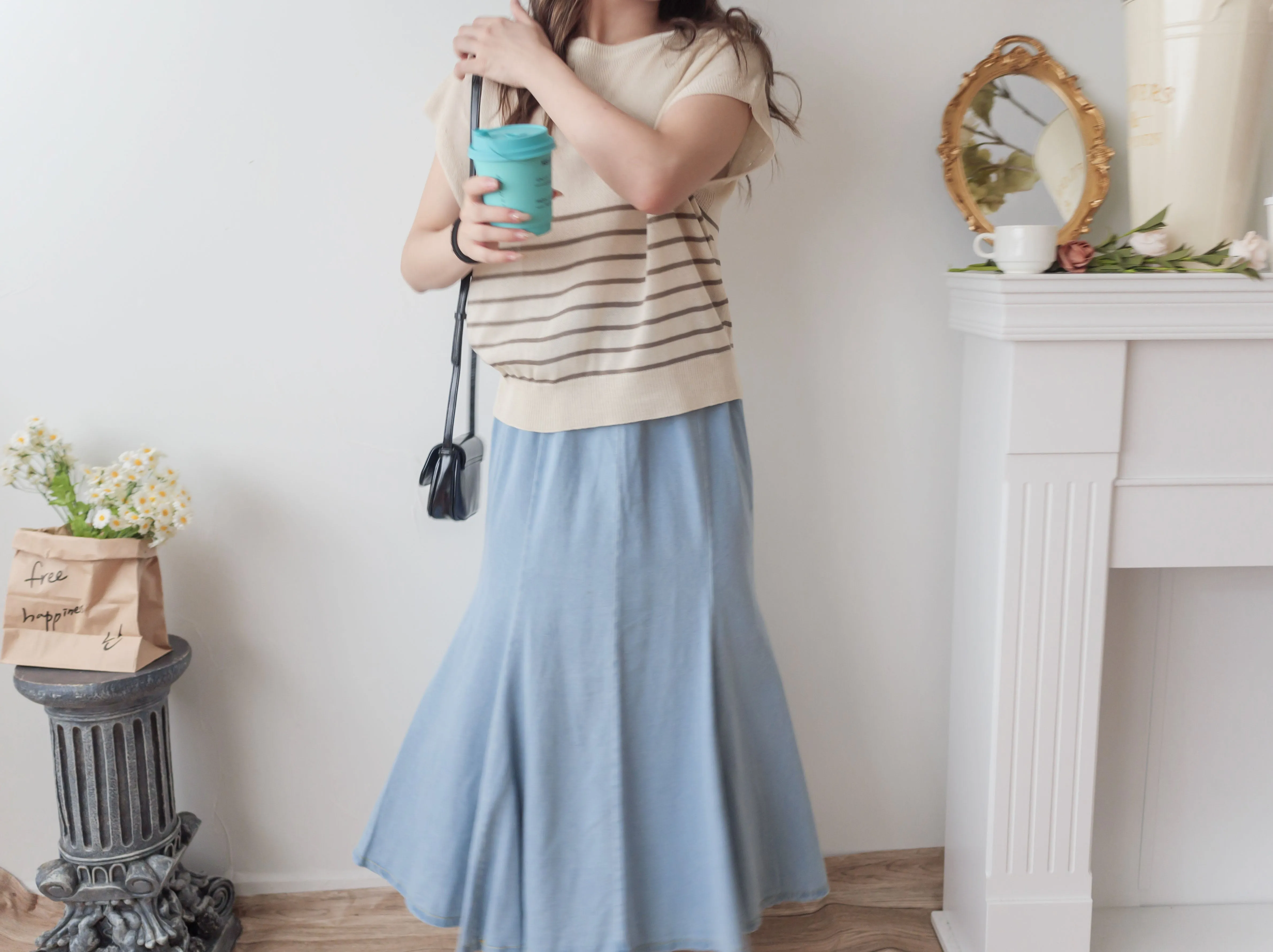Denim Fishtail 全橡筋腰牛仔色棉質微傘魚尾裙, Skirt/ SK8833