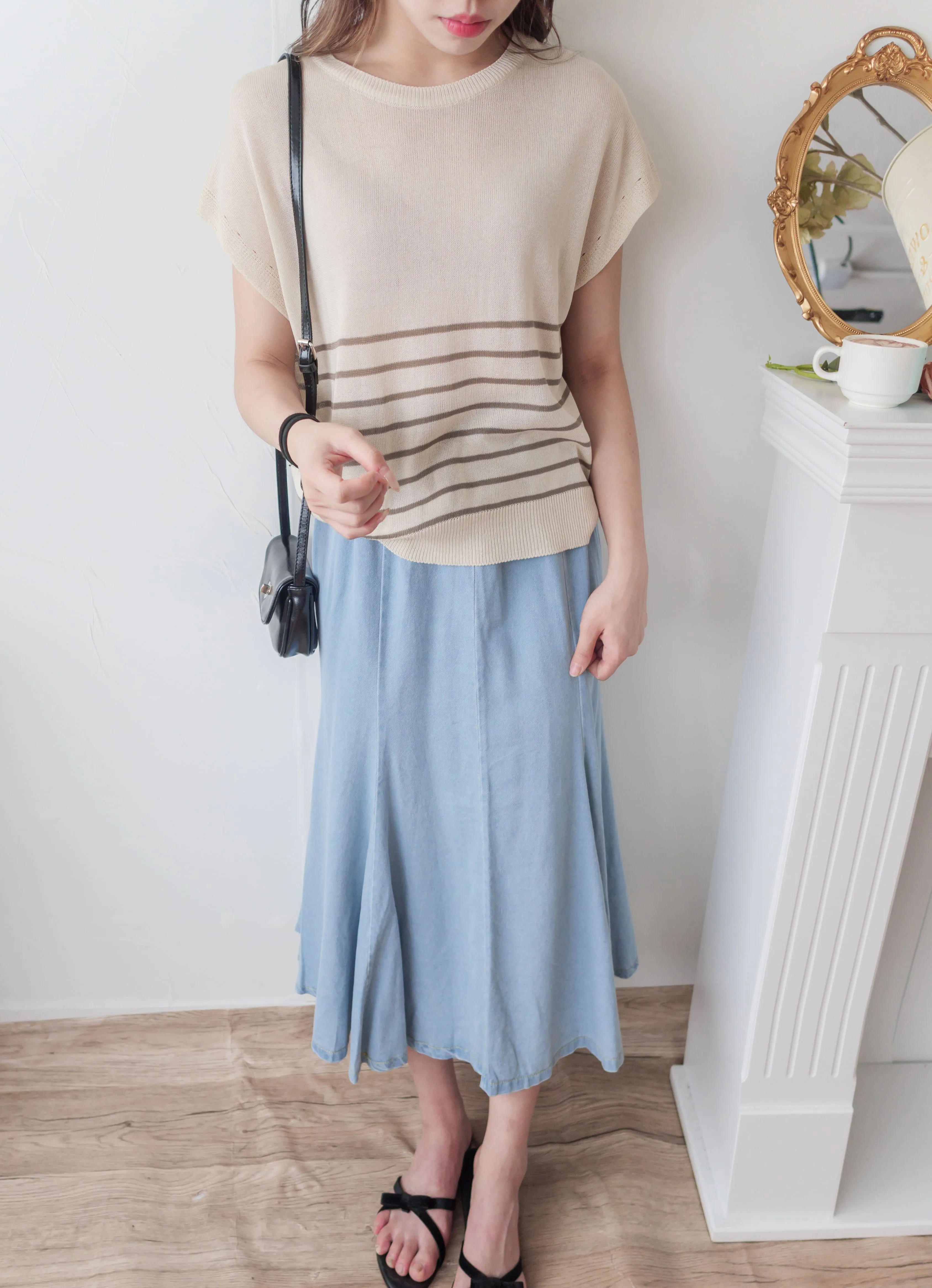 Denim Fishtail 全橡筋腰牛仔色棉質微傘魚尾裙, Skirt/ SK8833