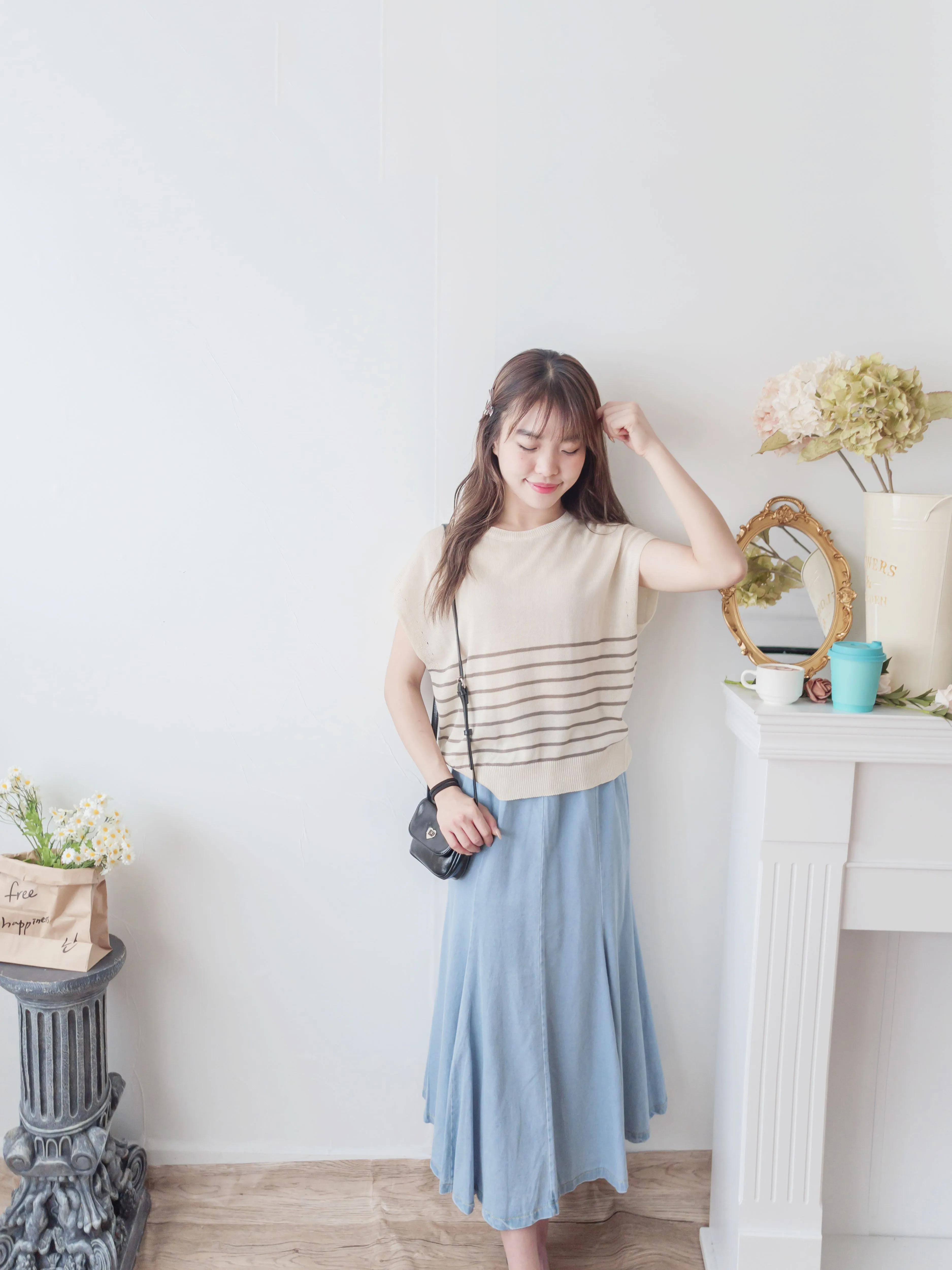 Denim Fishtail 全橡筋腰牛仔色棉質微傘魚尾裙, Skirt/ SK8833