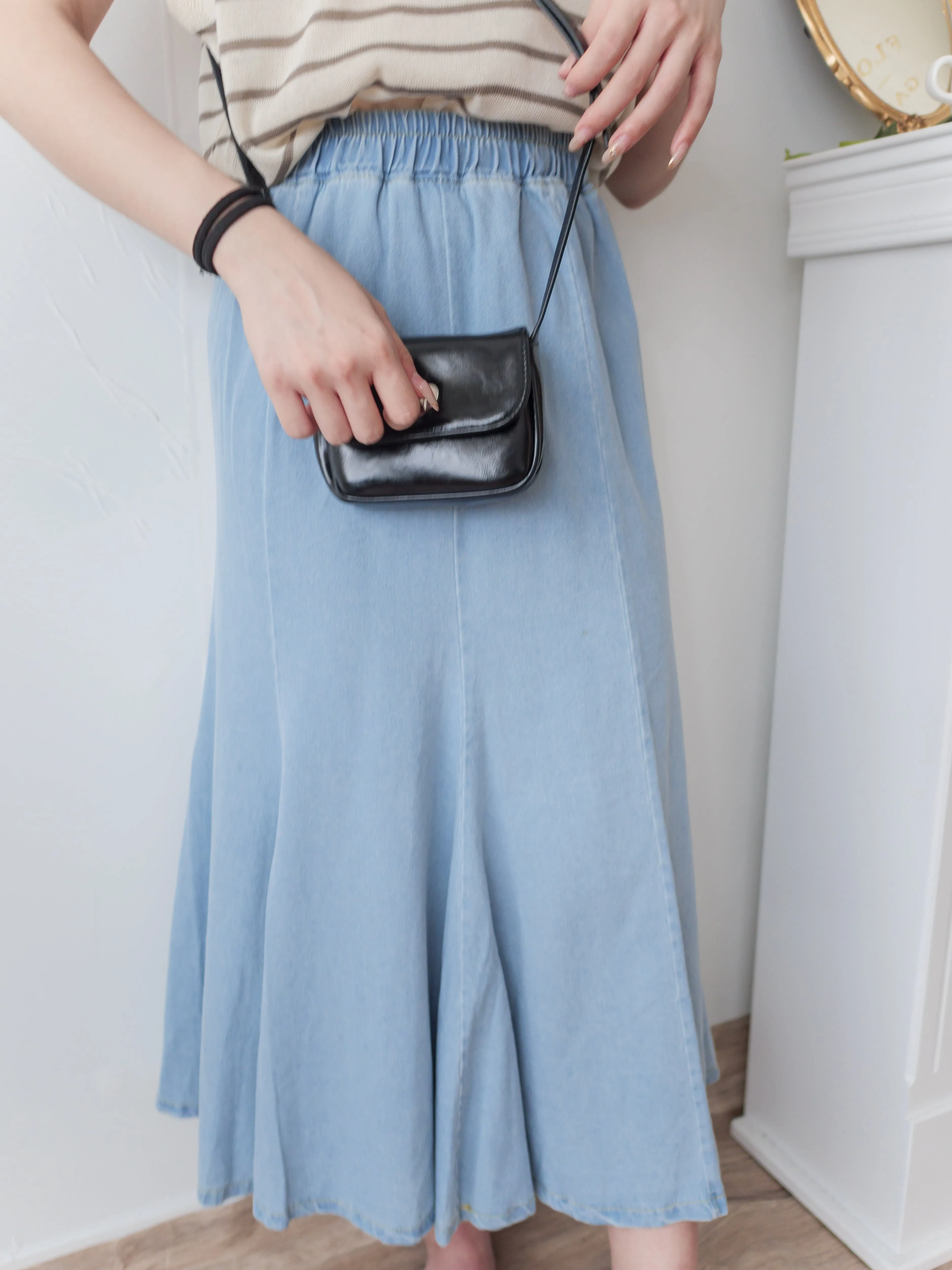 Denim Fishtail 全橡筋腰牛仔色棉質微傘魚尾裙, Skirt/ SK8833