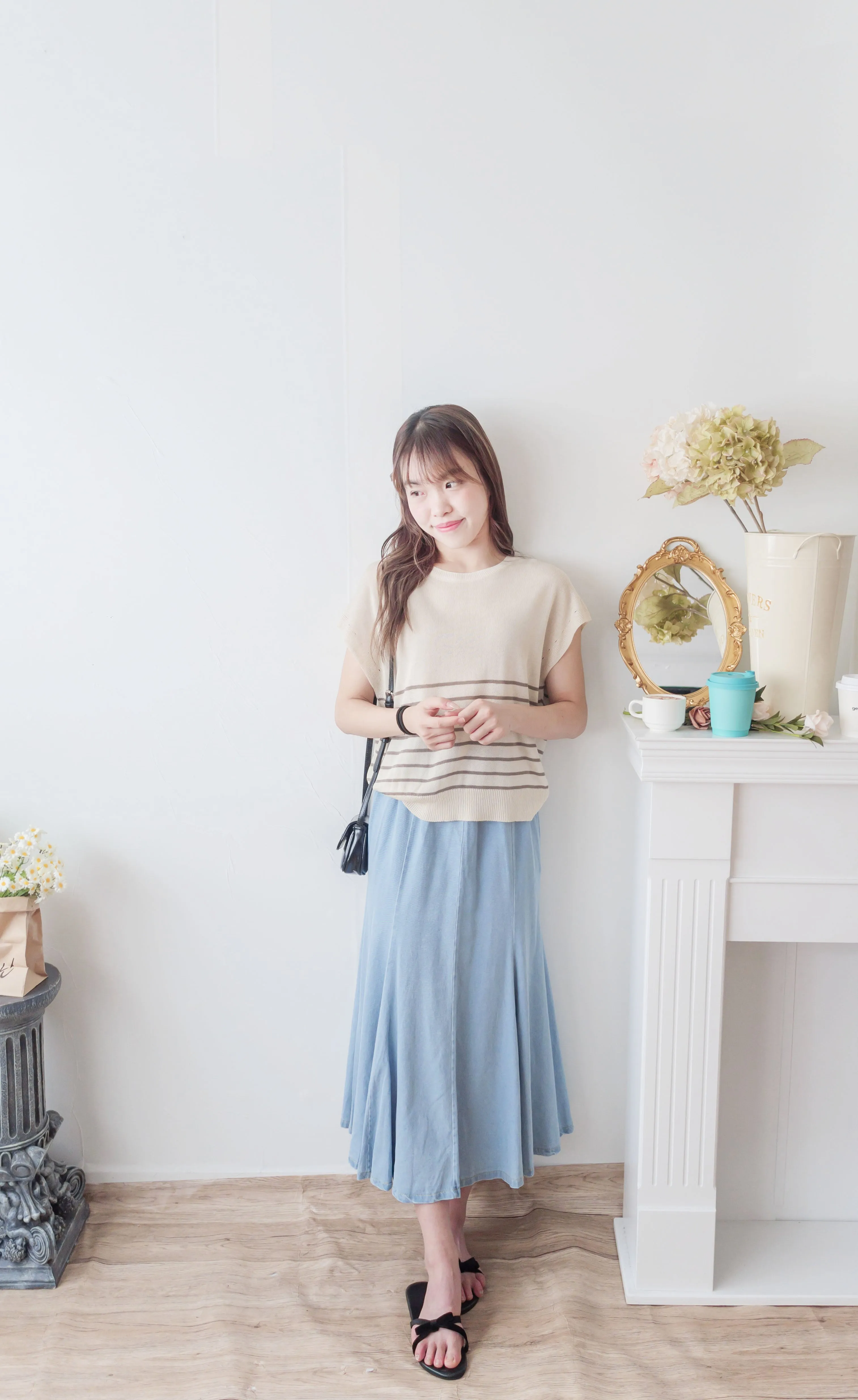 Denim Fishtail 全橡筋腰牛仔色棉質微傘魚尾裙, Skirt/ SK8833