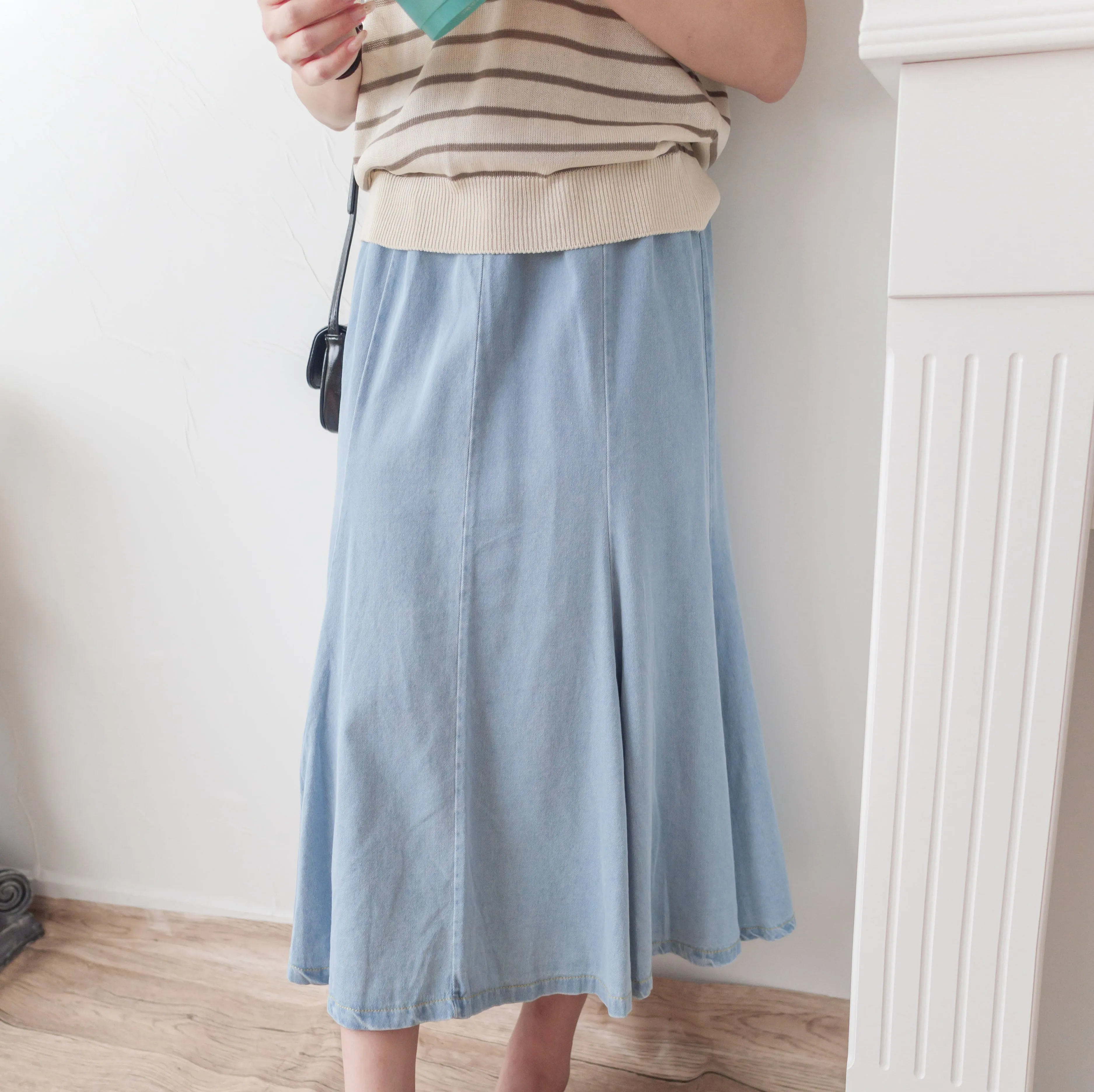 Denim Fishtail 全橡筋腰牛仔色棉質微傘魚尾裙, Skirt/ SK8833