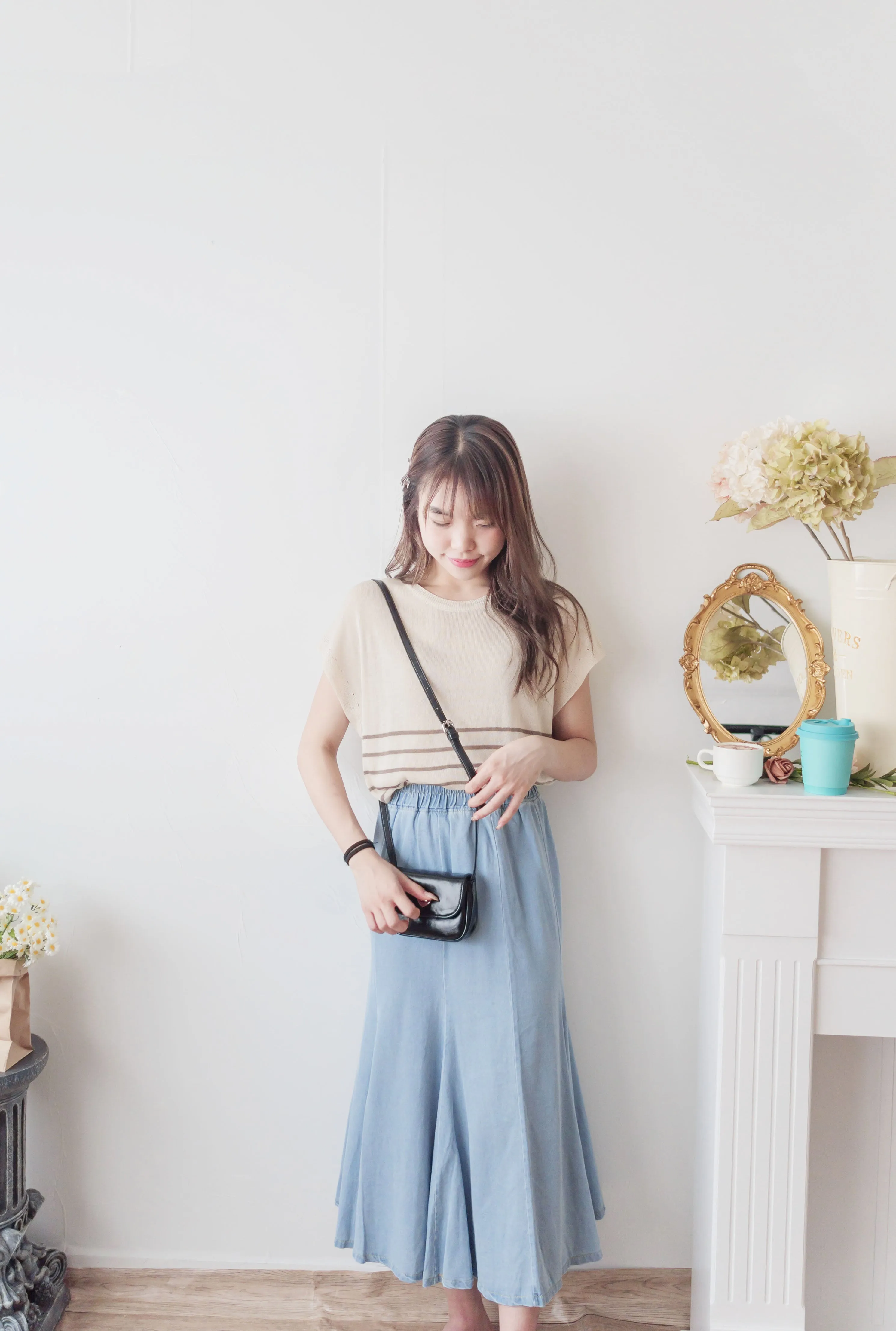 Denim Fishtail 全橡筋腰牛仔色棉質微傘魚尾裙, Skirt/ SK8833