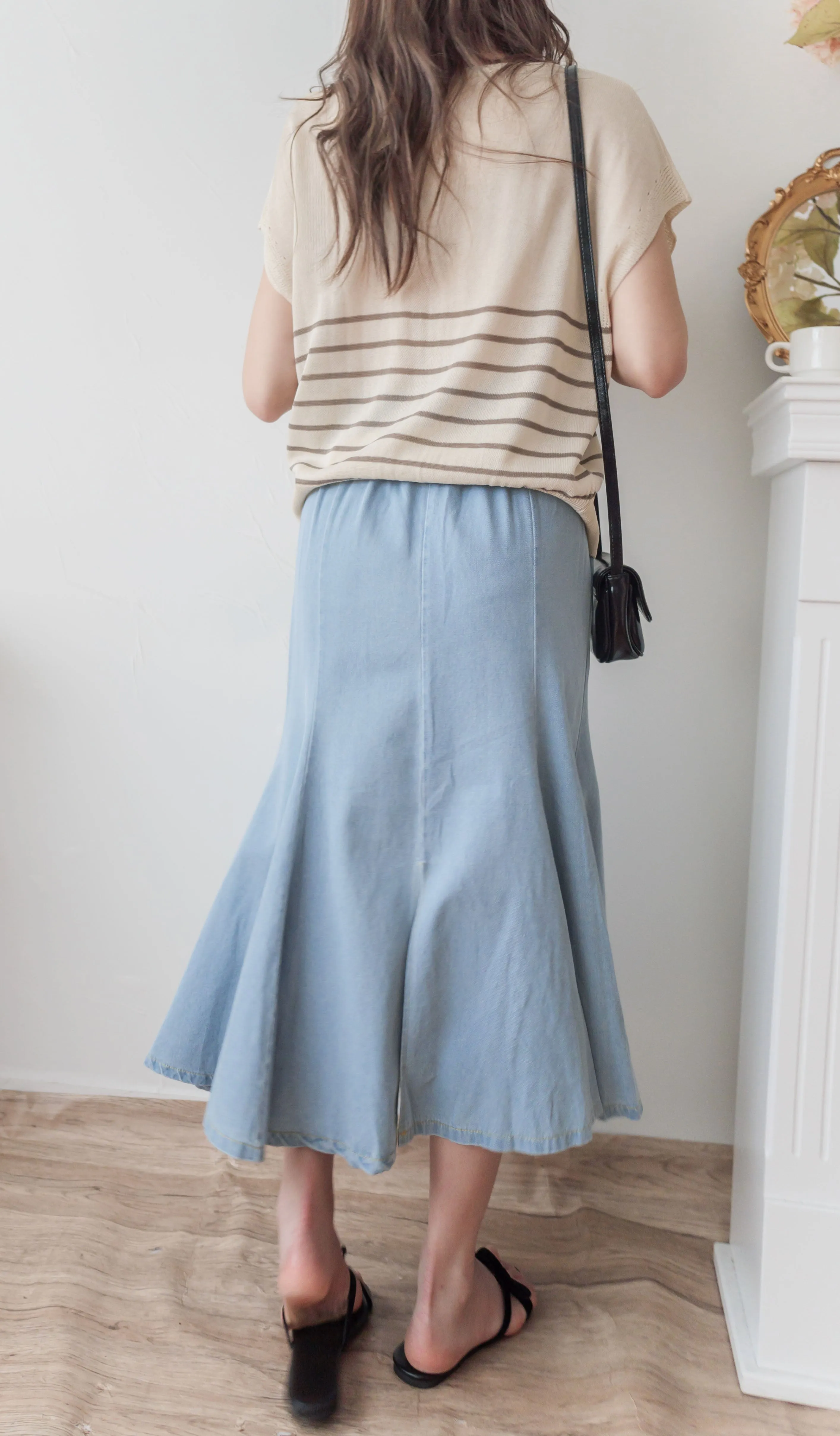 Denim Fishtail 全橡筋腰牛仔色棉質微傘魚尾裙, Skirt/ SK8833