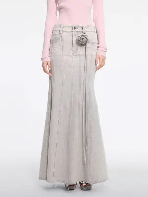 Denim Mermaid Skirt with Floral Belt