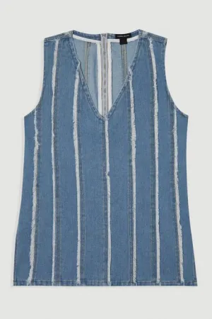 Denim Tassel Detail Longline Top