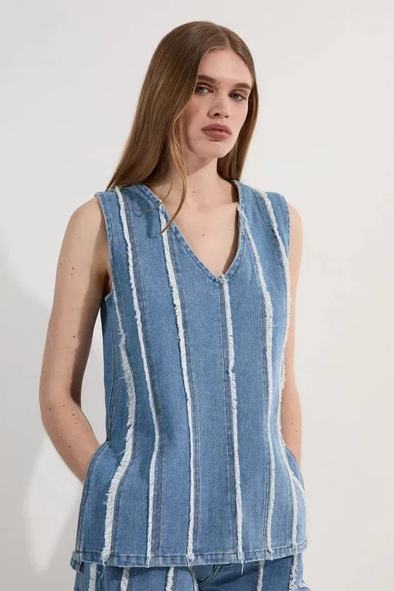 Denim Tassel Detail Longline Top