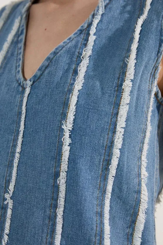Denim Tassel Detail Longline Top