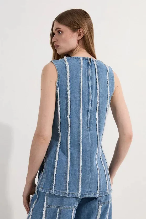 Denim Tassel Detail Longline Top