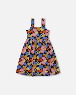 deux par deux Girls Printed Fruits Sleeveless Dress - Multicoloured