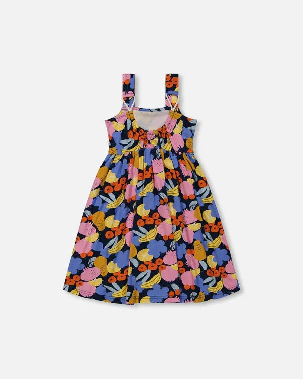 deux par deux Girls Printed Fruits Sleeveless Dress - Multicoloured