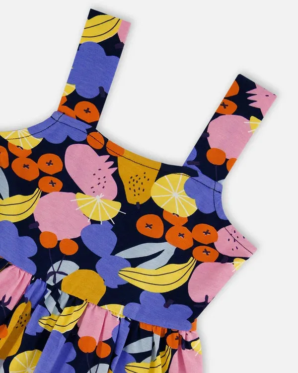 deux par deux Girls Printed Fruits Sleeveless Dress - Multicoloured