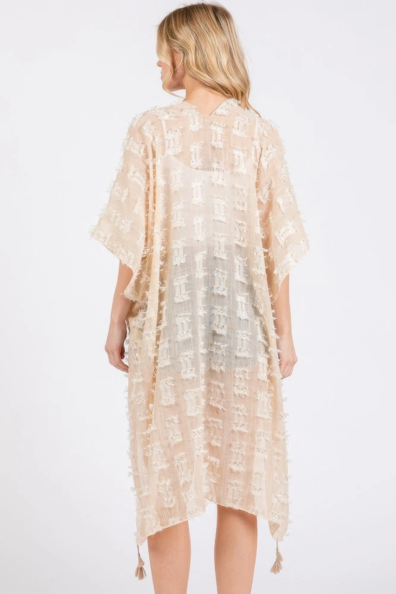 Distressed Pattern Tassel Kimono