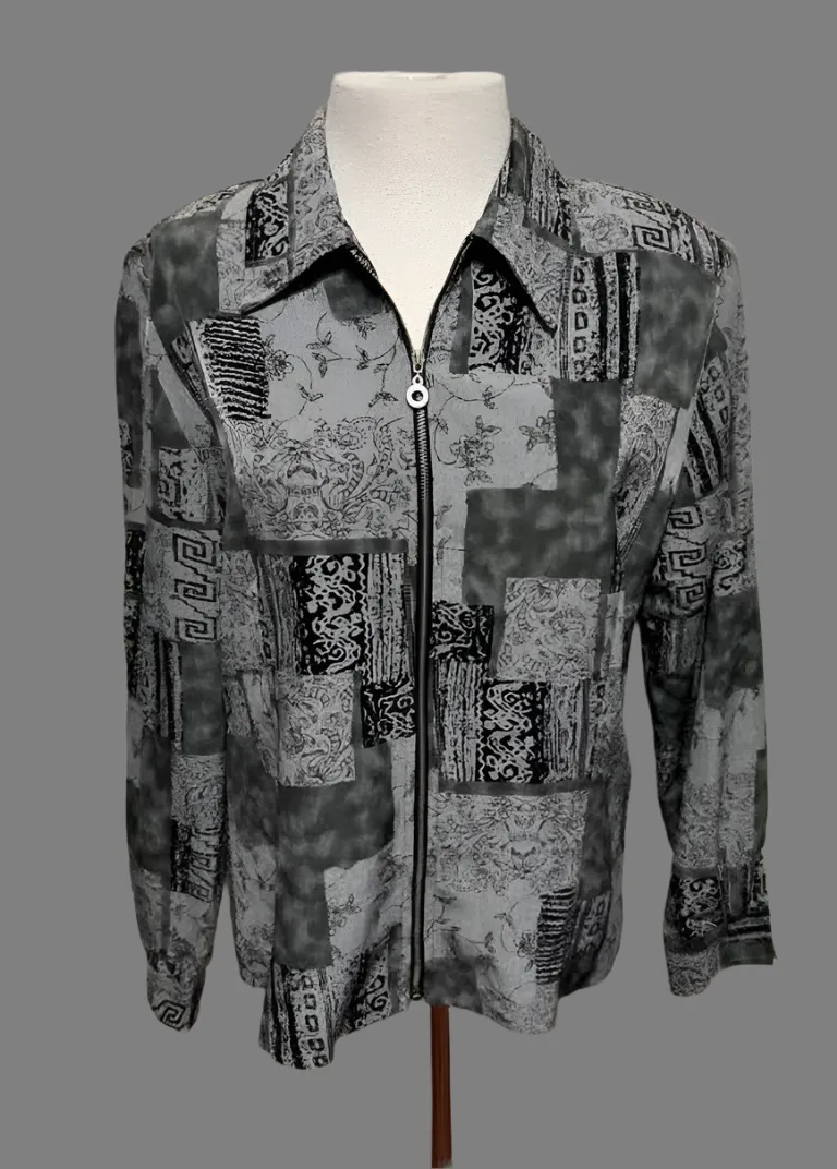Dressbarn Black & Gray Jacket with Zipper - Size L