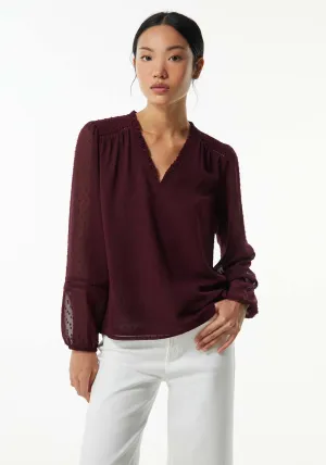 Elastic details plumetis blouse - Burgundy