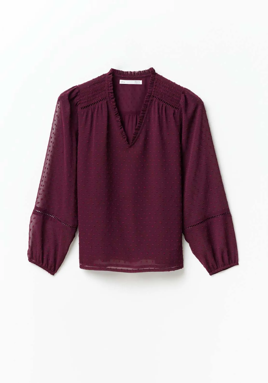 Elastic details plumetis blouse - Burgundy