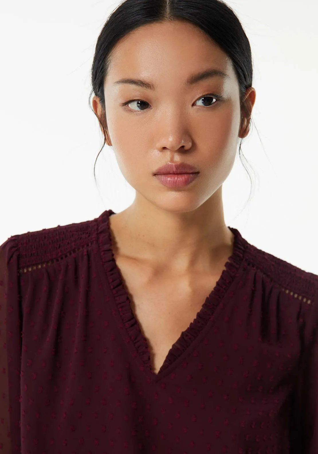 Elastic details plumetis blouse - Burgundy