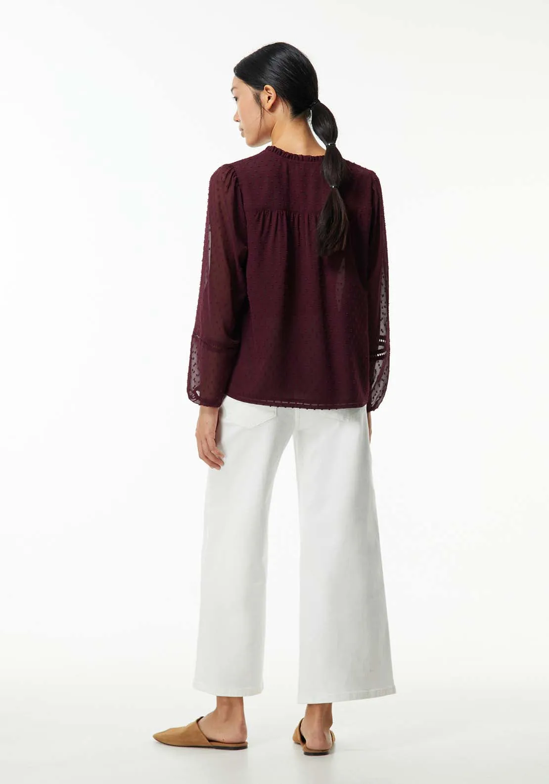 Elastic details plumetis blouse - Burgundy