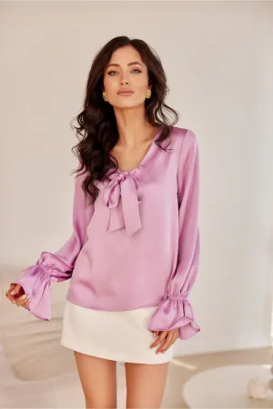 Elegant Tie Neck Puff Blouse