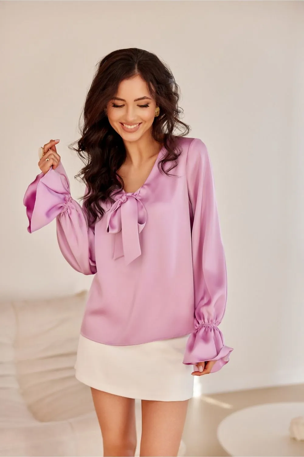 Elegant Tie Neck Puff Blouse