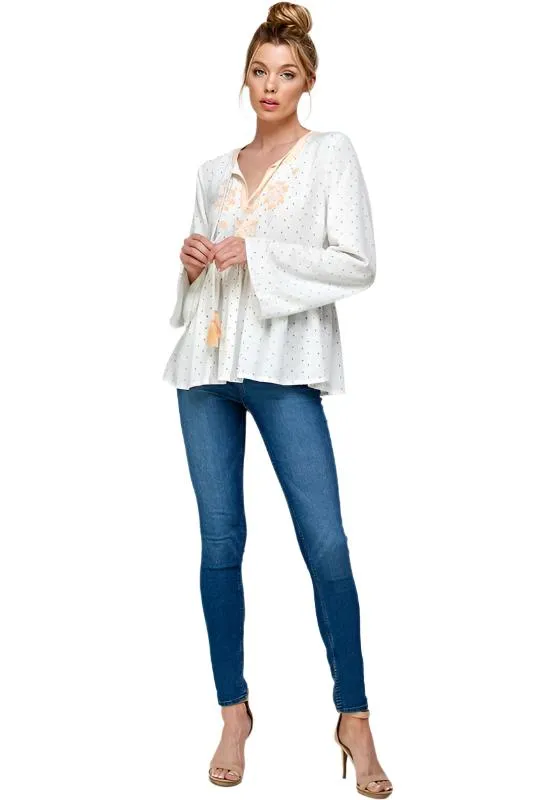 Embroidery Bell Sleeve Top