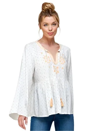 Embroidery Bell Sleeve Top