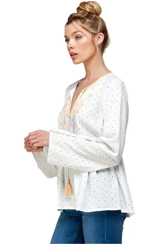 Embroidery Bell Sleeve Top