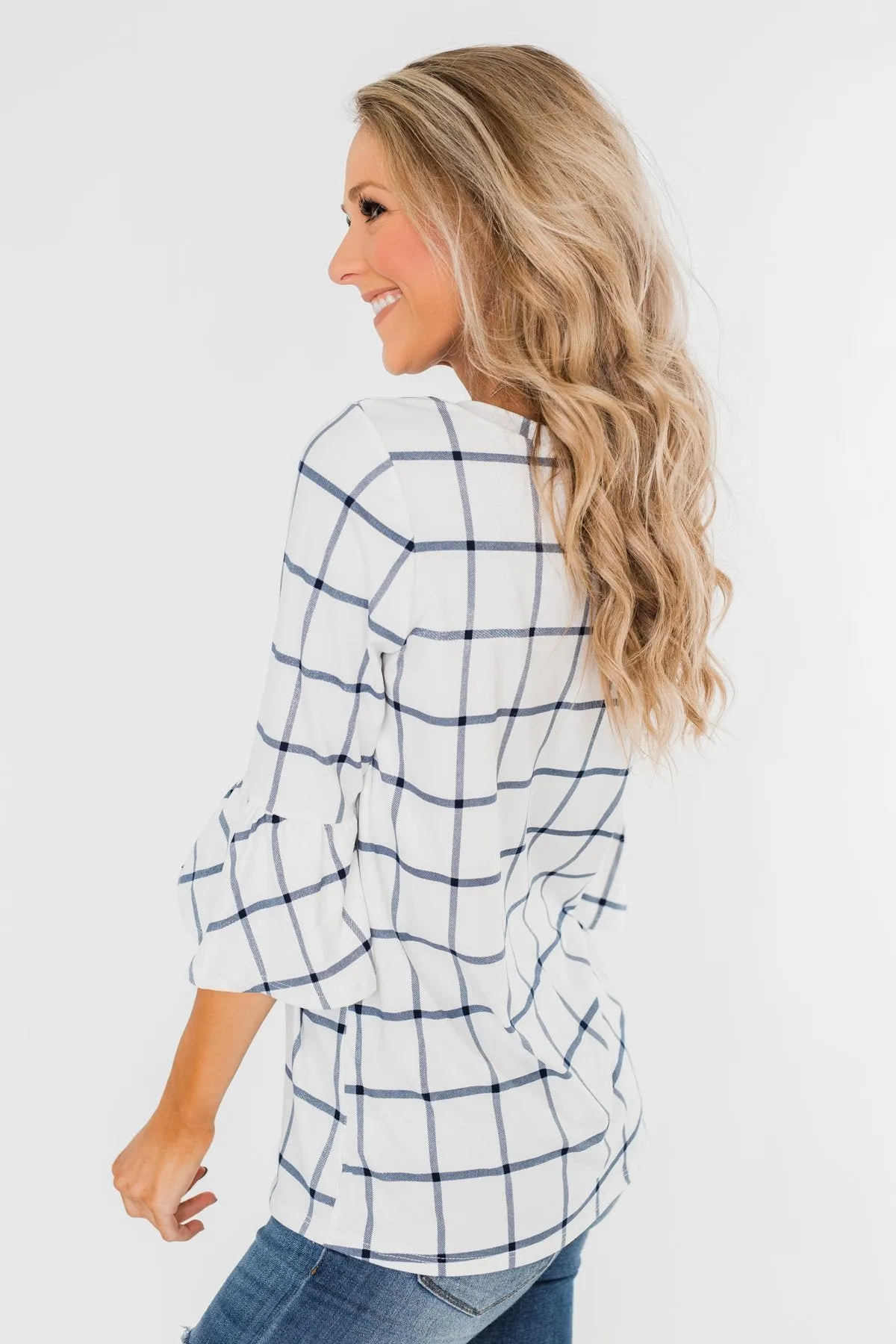Everything I Need Plaid Top- Ivory & Blue