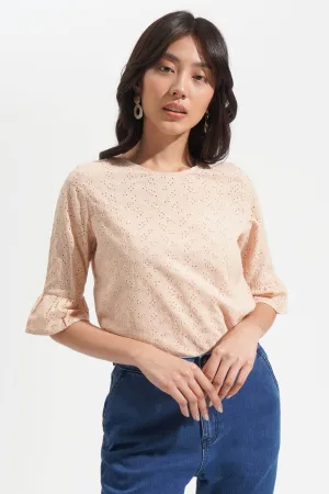 Eyelet Bell Sleeve Top