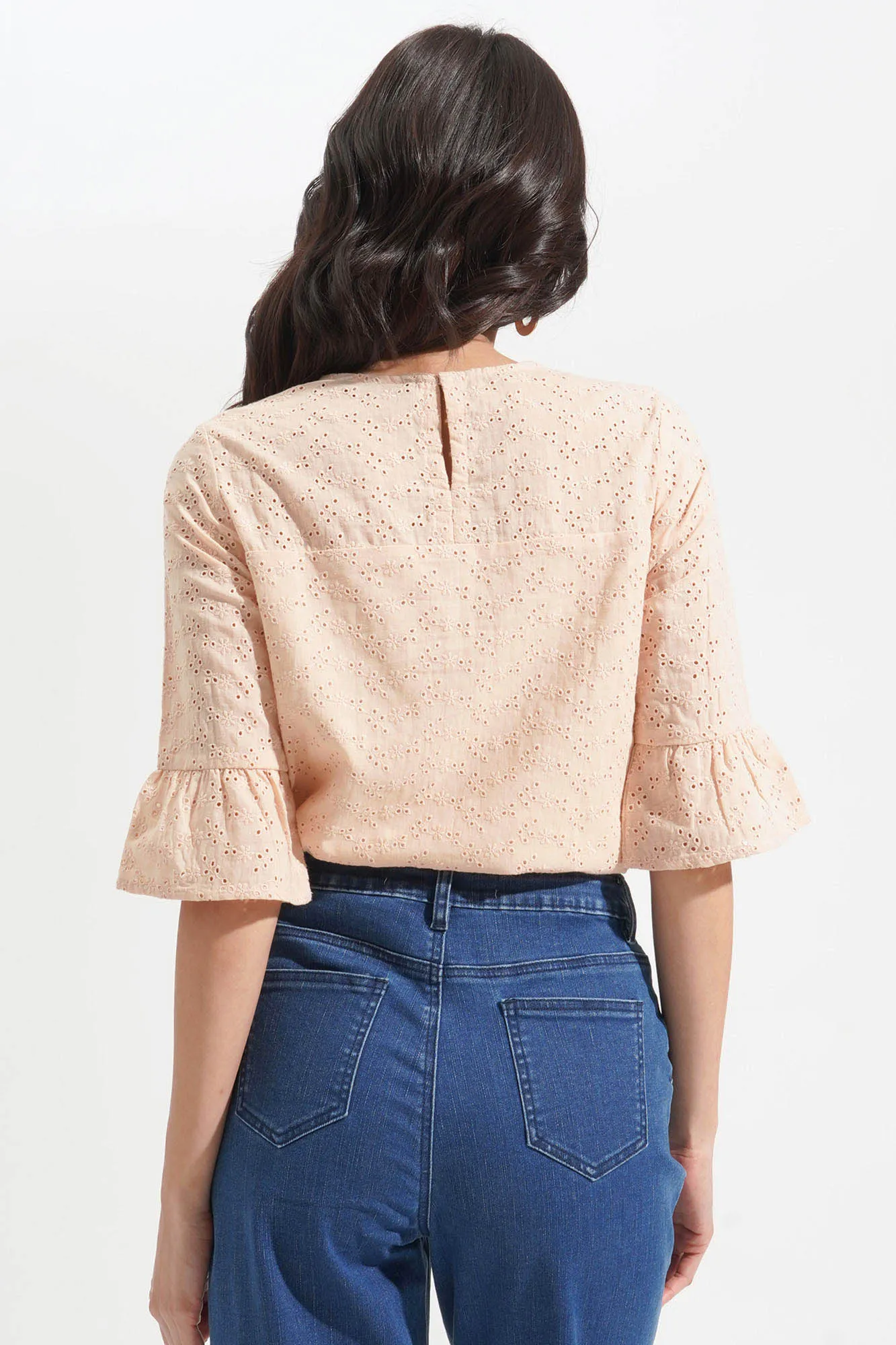 Eyelet Bell Sleeve Top