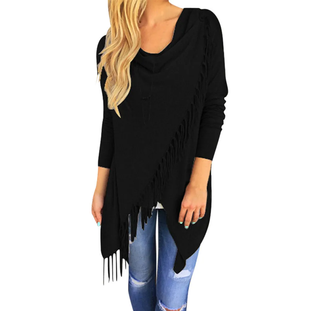 Fashion Design Dress Casual Women Long Sleeve Tassel Slash Blouse Tops Shirt Clothing