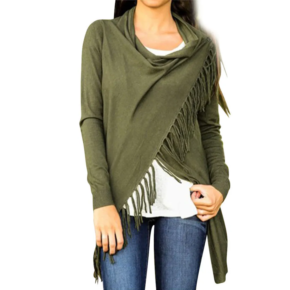Fashion Design Dress Casual Women Long Sleeve Tassel Slash Blouse Tops Shirt Clothing
