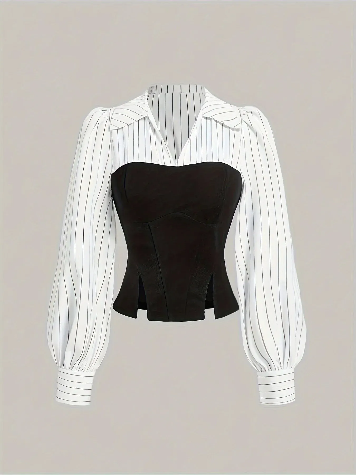fashion Elegant Striped Print Patchwork Shirts Women Skinny Button Up Turn-down Collar Blouses Chic Casual Ladies Tops