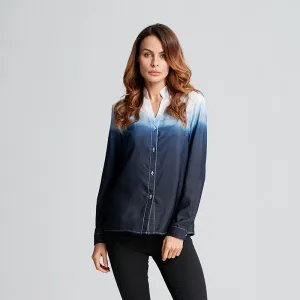 Fashion Women Blouses Casual Leisure Long Sleeve V Neck Loose Gradient Color Shirts Tops Plus Size