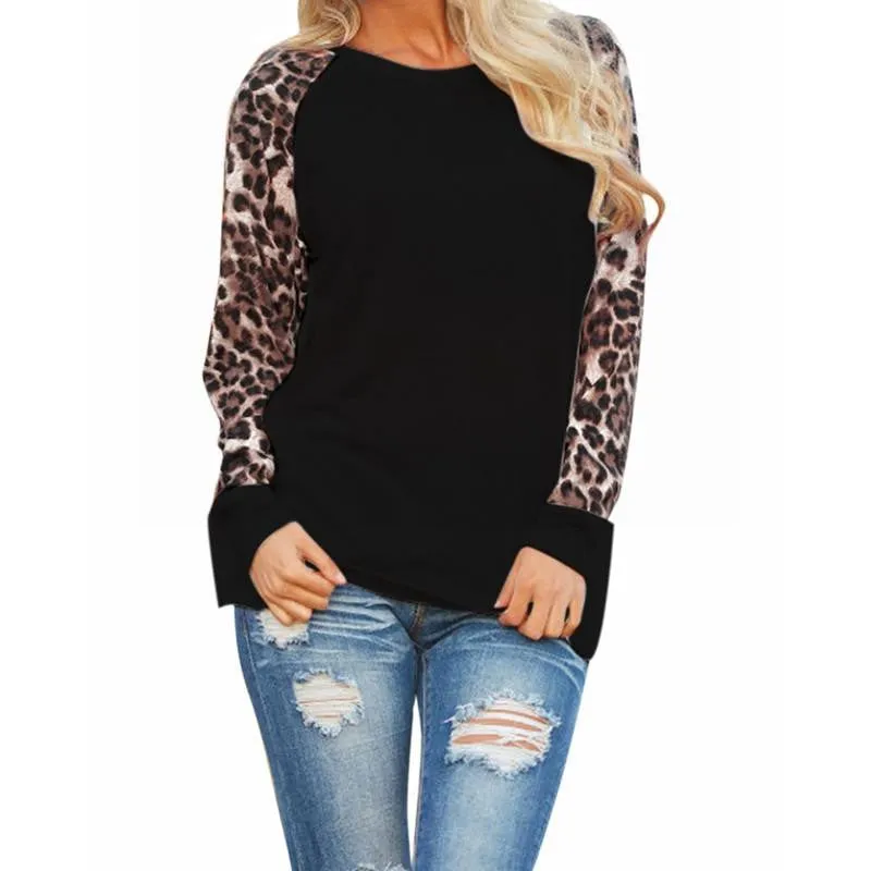 Fashion Women Casual Shirts Tops Long Sleeve Leopard Chiffon Patchwork Blouses