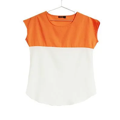 Fashion Women Clothing Plus Size Women Blouses Patchwork Short Sleeve Chiffon Woman Blouse Tops Shirt
