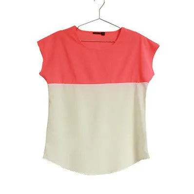 Fashion Women Clothing Plus Size Women Blouses Patchwork Short Sleeve Chiffon Woman Blouse Tops Shirt