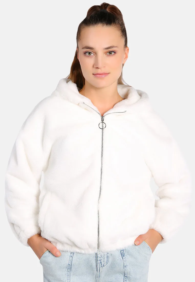 Faux Fur Long Sleeve Hoodie Jacket