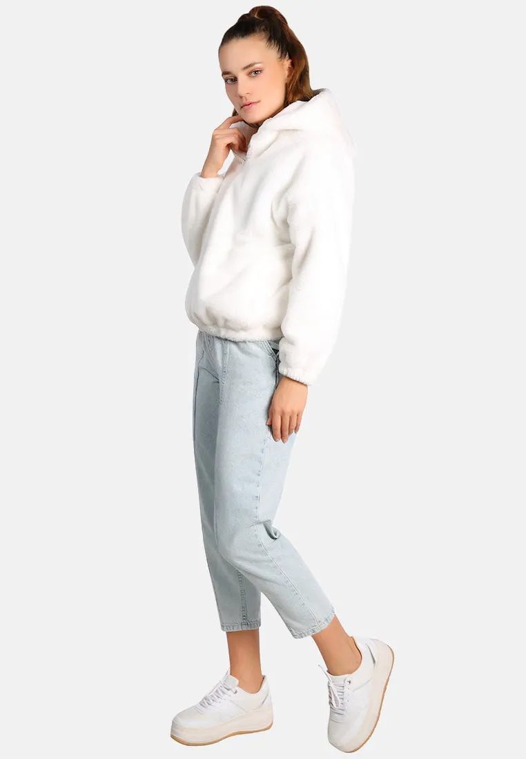 Faux Fur Long Sleeve Hoodie Jacket