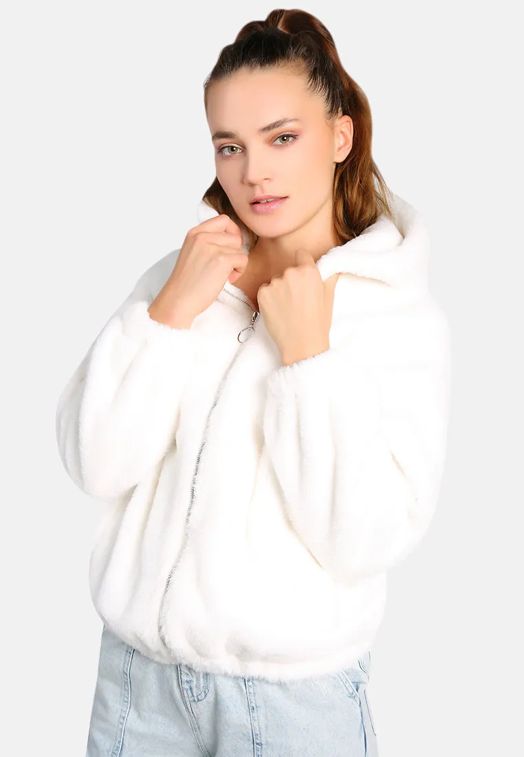 Faux Fur Long Sleeve Hoodie Jacket