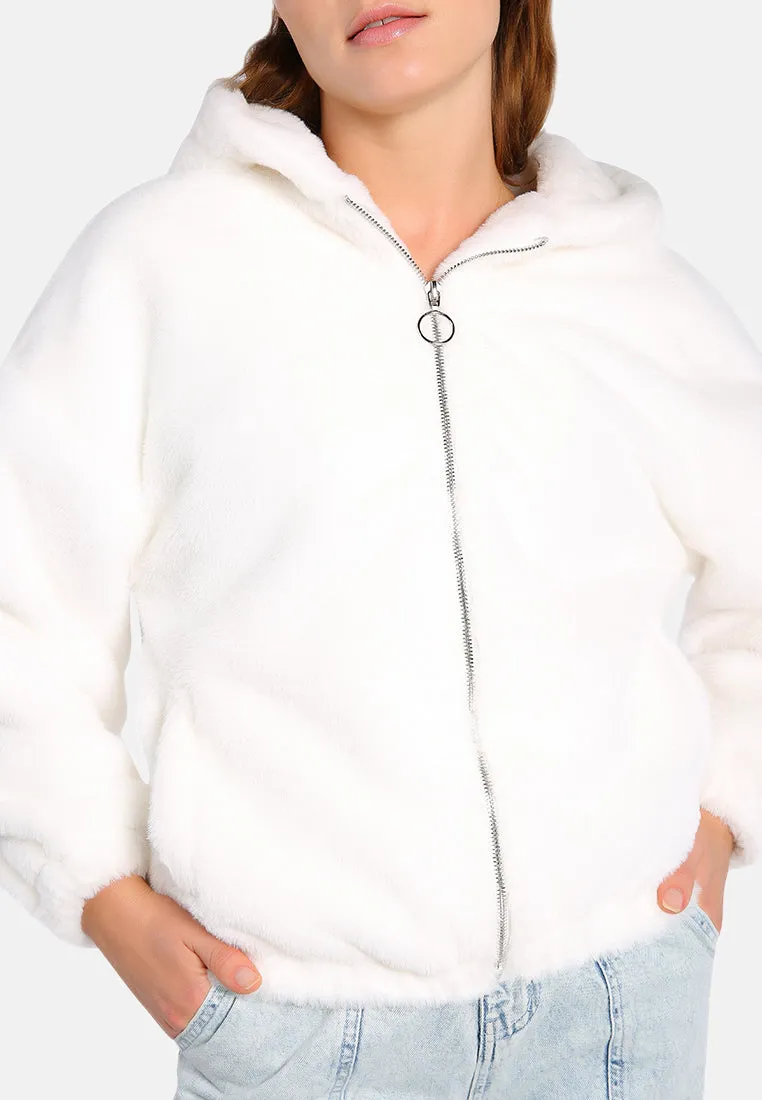 Faux Fur Long Sleeve Hoodie Jacket