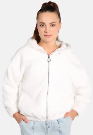 Faux Fur Long Sleeve Hoodie Jacket